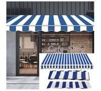 Tenda parasole retrattile di ricambio in tessuto resistente ai raggi UV, 3 x 2,5 m, a strisce blu e bianche, in tela di poliestere con mantovana frontale per protezione esterna