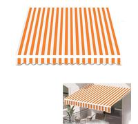 Tenda parasole retrattile di ricambio, in tessuto rinforzato, impermeabile, 100% poliestere, 300 g, per il mercato (4,9 x 3,5 m, strisce arancioni e bianche)