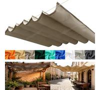 Tenda Parasole Retrattile, Esterno Impermeabile Tenda da Sole A Filo Scorrevole con Occhielli e Corda, Crema Solare Vela Parasole A Onda Retrattile per Terrazze e Cortili-Khaki||300x450cm