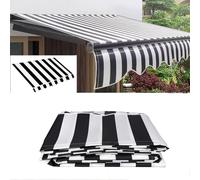 Tenda parasole retrattile in tessuto 100% impermeabile, 280 g, in poliestere, per finestre e porte, 6 x 3 m, elegante strisce bianche e nere