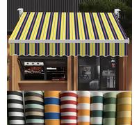 Tenda parasole retrattile in tessuto di ricambio, 280 g/m², in poliestere resistente, adatta per tende da 3,4 x 2 m, 3,4 x 2 m, per installazione in patio, balcone o vetrina (strisce gialle, 3,4 x 2 m