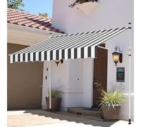 Tenda parasole retrattile per balcone, 150 x 120 cm, manovella manuale, con altezza regolabile, colore grigio-bianco, braccio estensibile per patio e veranda