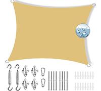 Tenda parasole rettangolare, 2 x 3,5 m, 95% UV, resistente, con kit di fissaggio per protezione esterna, ideale per giardino, cortile, feste, colore crema