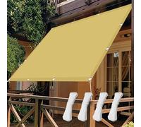Tenda parasole rettangolare impermeabile, 320 x 450 cm, resistente ai raggi UV, con occhielli e cordini, per patio, giardino, terrazza, sabbia gialla, parasole antivento