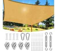 Tenda parasole rettangolare impermeabile, 4 x 5 m, giallo sabbia, protezione UV per balcone, giardino, terrazza, idrorepellente, include kit di installazione (colore: giallo sabbia Dimensioni: 4 x 5 m