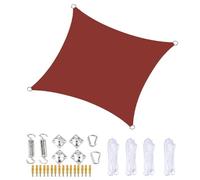 Tenda parasole rettangolare impermeabile, 5 x 5 m, con set di fissaggio a corda, protezione UV al 95%, ideale per esterni, giardino, feste, cortile, prato, colore rosso ruggine