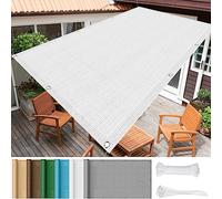 Tenda parasole rettangolare traspirante, 3,8 x 3,8 m, in HDPE, per esterni, patio, giardino, cortile, protezione dai raggi UV, con corda inclusa, colore bianco