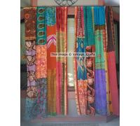 Tenda patchwork Sari vintage drappo fatta a mano decorazione finestra tenda d...