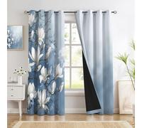 Tenda Per Bambini Con Rami Magnolia Bianca, Oscurante, Per Camera E Bambini, Soggiorno, Con Protezione Termica E Isolata, Risparmio Di Rumore, 2 Pannelli 140L X 200A Cm, Fiori Ad Acquerello
