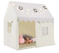 Tenda per bambini per interni, casetta da gioco per bambini con tappetino e luci, tenda da gioco con banner e finestre con bandiera, per ragazzi e ragazze 1-8 anni