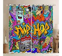 Tenda per camera da letto, motivo: graffiti, stile hippy, stile hip hop, per camera da letto, bambini, ragazzi, motivo graffiti colorati, tende artistiche ad acquerello, 116,8 x 137,2 cm (larghezza x