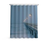 Tenda Per Doccia Impermeabile per Decor, 180L x 180A cm (1 Pannelli), Realistico Notte D’Inverno Lampione Ponte, Tenda Doccia con Gancio Lavabile, Grigio nebbia