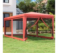 Tenda per Feste con 6 Pareti Laterali in Rete Rossa 3x6 m HDPE