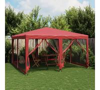 Tenda per Feste con 8 Pareti Laterali in Rete Rossa 4x4 m HDPE