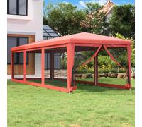 Tenda per Feste con Pareti Laterali in Rete Rossa 3x9 m HDPE