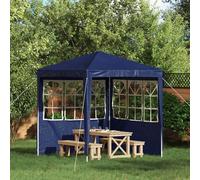 Tenda per feste, parete laterale, 2 pezzi, 200 x 195 cm, blu, PE e acciaio | 100% PE e acciaio, impermeabile, resistente ai raggi UV, chiusura in , finestre decorative, utilizzabile tutto l'anno