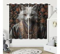 Tenda per Finestra Animale Protezione UV Isolamento Termico Ombreggiatura Sipario Volpe Che Indossa Costume Tradizionale Con Occhiello Tende per Adulti Adolescente Bambini 2 Pannelli 70L x 160A CM