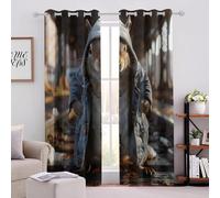 Tenda per Finestra Animali Protezione UV Isolamento Termico Ombreggiatura Sipario Scoiattolo Che Indossa Una Giacca Jeans Con Occhiello Tende per Adulti Adolescente Bambini 2 Pannelli 110L x 215A CM