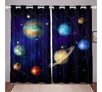 Tenda per finestra con motivo galassia per universo e pianeta, spazio esterno a tema, soffice, con pianeti decorativi, trattamenti per finestre W46*L72