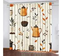 Tenda per Finestra Fumetto Protezione UV Isolamento Termico Ombreggiatura Sipario Chicchi Caffè Bollitore Tazza Foglie Con Occhiello Tende per Adulti Adolescente Bambini 2 Pannelli 59L x 137A CM