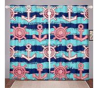 Tenda per finestra, motivo ancora, decorazione nautica, per bambini, ragazzi, ragazze, bambini, avventura marina, ultra morbida, decorazione blu a righe estive, 117,8 x 182,8 cm (larghezza x lunghezza