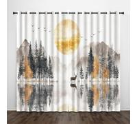 Tenda per Finestra Paesaggio D'Inchiostro Protezione UV Isolamento Termico Ombreggiatura Sipario Luna Montagne Acqua Alci Con Occhiello Tende per Adulti Adolescente Bambini 2 Pannelli 59L x 137A CM