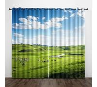 Tenda per Finestra Paesaggio Protezione UV Isolamento Termico Ombreggiatura Sipario Cielo Nuvole Bianche Prateria Bestiame Con Occhiello Tende per Adulti Adolescente Bambini 2 Pannelli 70L x 160A CM