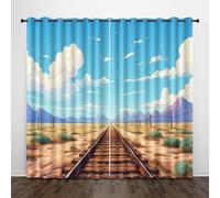 Tenda per Finestra Paesaggio Protezione UV Isolamento Termico Ombreggiatura Sipario Nuvole Montagne Lontane Sentiero Con Occhiello Tende per Adulti Adolescente Bambini 2 Pannelli 85L x 200A CM