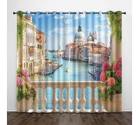 Tenda per Finestra Paesaggio Venezia Protezione UV Isolamento Termico Ombreggiatura Sipario Piccola Città Edifici Canale Con Occhiello Tende per Adulti Adolescente Bambini 2 Pannelli 85L x 200A CM