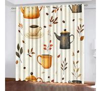 Tenda per Finestra Piccolo Stile Fresco Protezione UV Isolamento Termico Ombreggiatura Sipario Chicchi Caffè Bollitore Con Occhiello Tende per Adulti Adolescente Bambini 2 Pannelli 110L x 215A CM