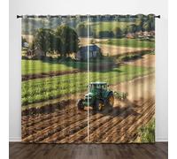 Tenda per Finestra Stile Pastorale Protezione UV Isolamento Termico Ombreggiatura Sipario Terreni Agricoli Verde Trattore Con Occhiello Tende per Adulti Adolescente Bambini 2 Pannelli 85L x 200A CM