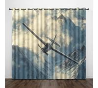 Tenda per Finestra Tema Dell'Aviazione Protezione UV Isolamento Termico Ombreggiatura Sipario Montagne Innevate Aerei Con Occhiello Tende per Adulti Adolescente Bambini 2 Pannelli 117L x 229A CM