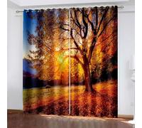 Tenda per finestre, tende da casale oscuranti marrone giallo autunno legno e paesaggio notturno poliestere 2 pannelli 274,3 x 243,8 cm
