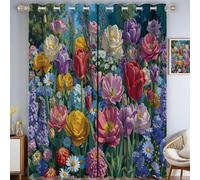 Tenda per Interno Moderne 2 Pezzi 3D Stampa Rose Tulipano Tende Oscuranti Termiche Isolanti Camera da Letto Piante Luminose Tende Soggiorno con Occhielli L140 x A300 cm A.1314