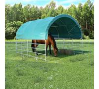 Tenda per pascolo in PVC, 3,7 x 3,7 m, verde, per cavalli, pecore, mucche, con telone impermeabile resistente ai raggi UV e telaio in acciaio antiruggine, con accessori per un facile montaggio