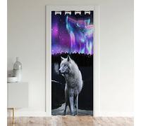 Tenda per porta con lupo privacy, 106 x 203 cm, lupi ululanti armadio copertura della porta tenda di lupi animali tenda stanza lupo montagna divisore tenda copertura Galaxy viola nero bianco trattame