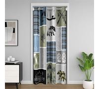 Tenda per porta con orso, per la privacy, 1 pannello, 86 x 203 cm, cervi e cacciatori, 30% -50%, oscurante, termica, isolante, rustica, capanna di campagna, tenda per finestre con animali selvatici