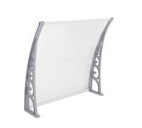 Tenda per porta d'ingresso, tetto Marquise in policarbonato, porta resistente, protezione contro la pioggia e i raggi UV, 100 x 150 x 25 cm, colore: grigio e bianco