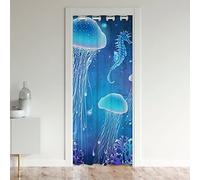 Tenda per porta meduse per porta, privacy, 106 x 203 cm, oceano, mare, creature, mondo sottomarino, armadio, copertura per porta, per camera da letto, vita marina, blu marino, 30% -50% oscuramento de
