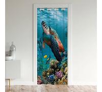 Tenda per porta tartaruga marina, 86 x 203 cm, per armadio oceano, tenda per porta, rettile, tartaruga, 30% -50%, oscuramento della stanza, tenda oscurante, divisorio costiero, tenda per spiaggia, blu