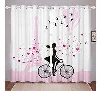 Tenda per ragazze per bambini Torre Eiffel con mongolfiera, tende da finestra con cuori rosa, per camera da letto, soggiorno, romantica, equitazione, bicicletta, trattamenti per finestra W46*L72