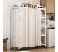 Tenda per Scaffale Cucina, Tendina Sottolavello Cucina con Binario Grigio, Multifunzionali Tenda Antipolvere per Cabina Armadio, Mobile Lavatrice, Pieghevole(Beige,120 x 140 cm/47.2 x 55.1 in)