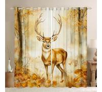 Tenda per soggiorno in stile casale con cervo alce, tende per camera da letto per bambini e ragazzi, con foglie autunnali, decorazione per la stanza della giungla, tende per finestre, 168 x 183 cm, 2