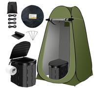 Tenda per WC pop-up, portatile, per la privacy, per esterni, impermeabile, con WC pieghevole e sacco della spazzatura, adatta per campeggio, escursionismo, pesca, spiagge e picnic (tenda verde + WC
