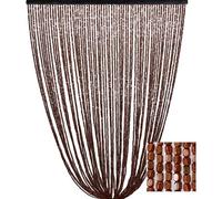 Tenda Perline Legno Marrone Handmade Natura - Fili Bamboo 100% Naturale - Asta Nera - Uso Interno - Decorazione Porta - Cm. 100x220