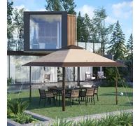 Tenda pieghevole Outsunny 3,85x3,85 m con doppio tetto kaki e caffè