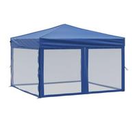 Tenda pieghevole per feste, 3 x 3 m, blu, con pareti laterali e acciaio | Tessuto Oxford 210D, rivestimento argentato, protezione della porta, pieghevole, istruzioni per il montaggio, uso temporaneo