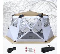 Tenda portatile for la pesca sul ghiaccio, riparo for la pesca sul ghiaccio con ancora, corda di ancoraggio, borsa for il trasporto, capanne di ghiaccio esagonali con camino(Beige)