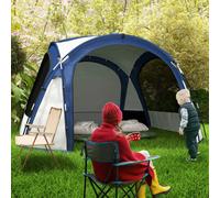 Tenda portatile Outsunny per 6-8 persone Tenda da campeggio con 4 moschetti con gancio e borsa da trasporto anti-Uv per pesca ed escursionismo 350X350X230 cm Bianco e blu