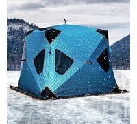 Tenda Portatile per Pesca su Ghiaccio, Riparo for la pesca sul ghiaccio isolato con due porte e sei finestre, tenda portatile a scomparsa for 3-4 persone con borsa for il trasporto(Blue,2~3 persons)